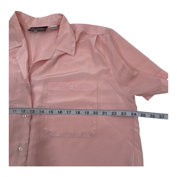 Lady Manhattan Vintage Salmon Pink Button-Up Short Sleeve Blouse Size 14 - Picture 5 of 13